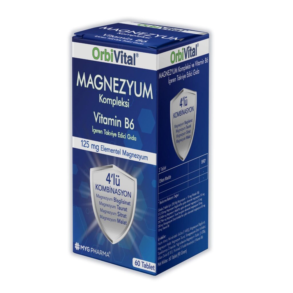 OrbiVital Magnezyum Kompleksi + B6 Vitamini 60 Tablet / Kutu (125 mg + 5 mg)